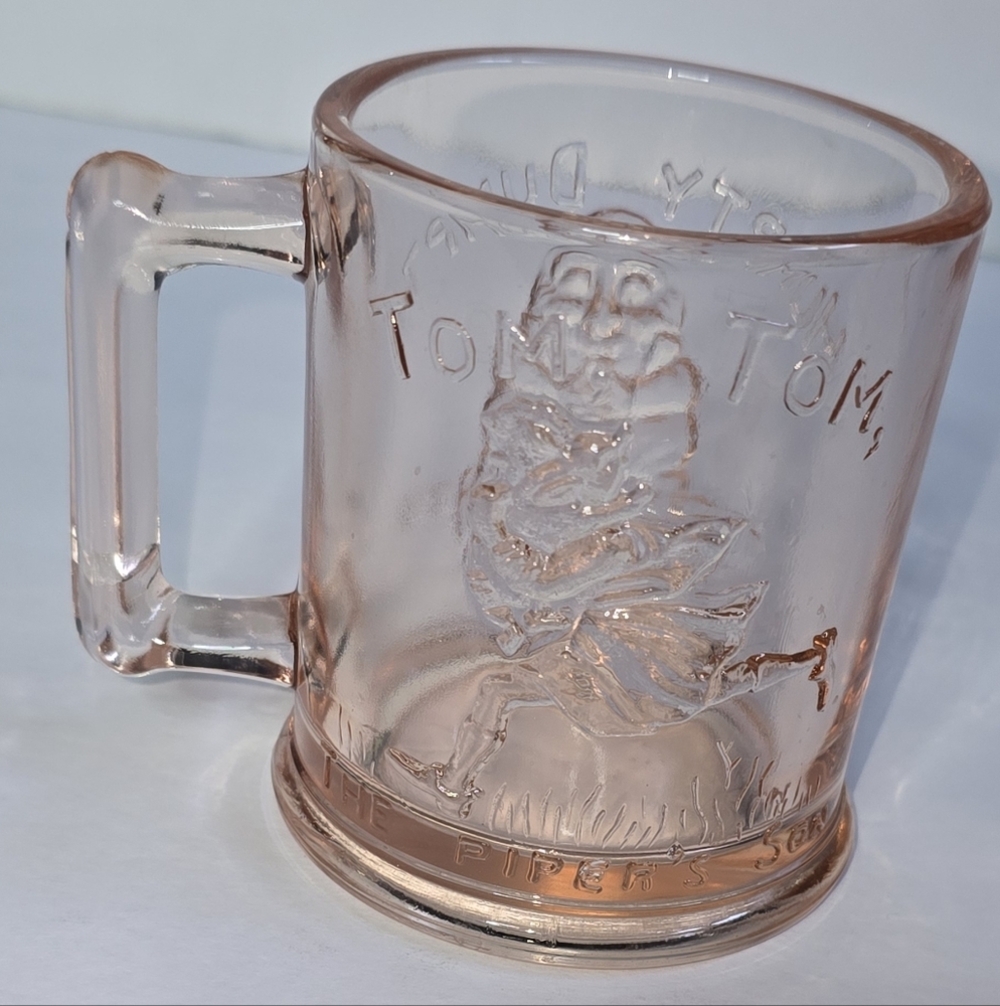 VTG Humpty Dumpty Tom Pipers Son Mug Cup Mother Goose Pink Indiana Glass Tiara